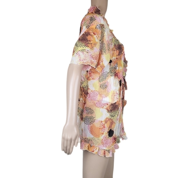 CATO Multicolor Abstract Short Sleeve Sheer Open Cardigan - Picture 2 of 5